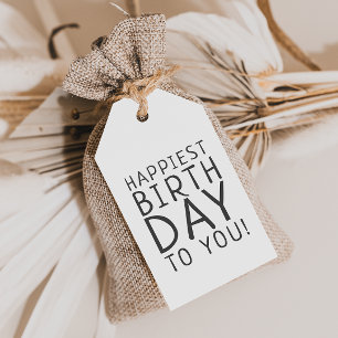 Minimalist Modern Neutral Happiest Birthday To You Gift Tags