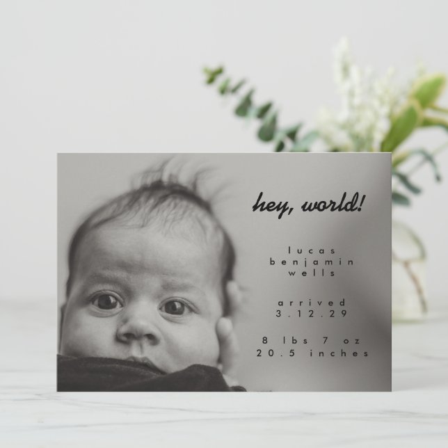 Minimalist Modern New Baby Custom Photo Birth Announcement (Standing Front)