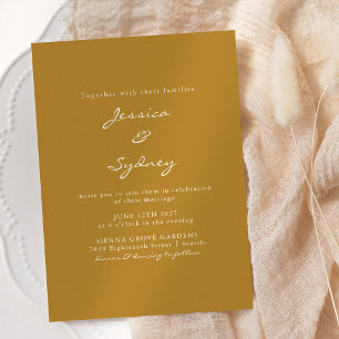 Minimalist Modern Ocher Yellow Script Wedding Invitation