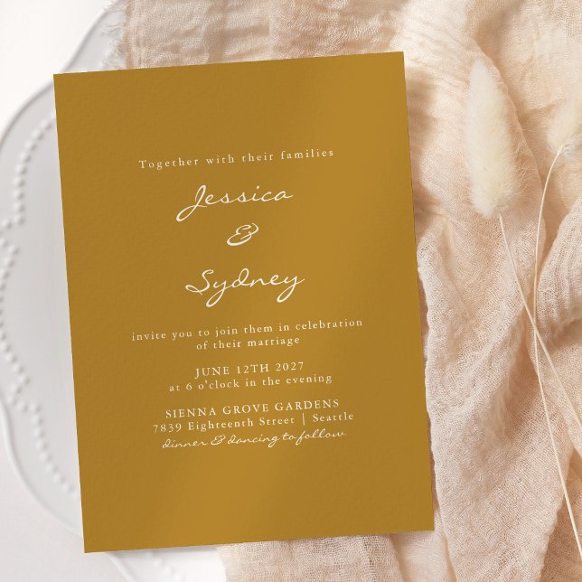 Minimalist Modern Ocher Yellow Script Wedding Invitation (Creator Uploaded)