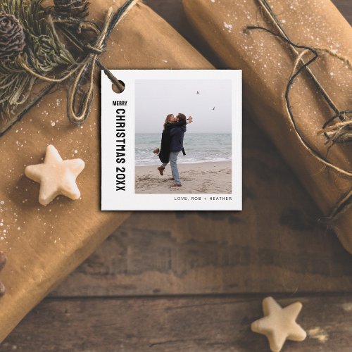 Minimalist Modern One Photo Personalized Christmas Favor Tags