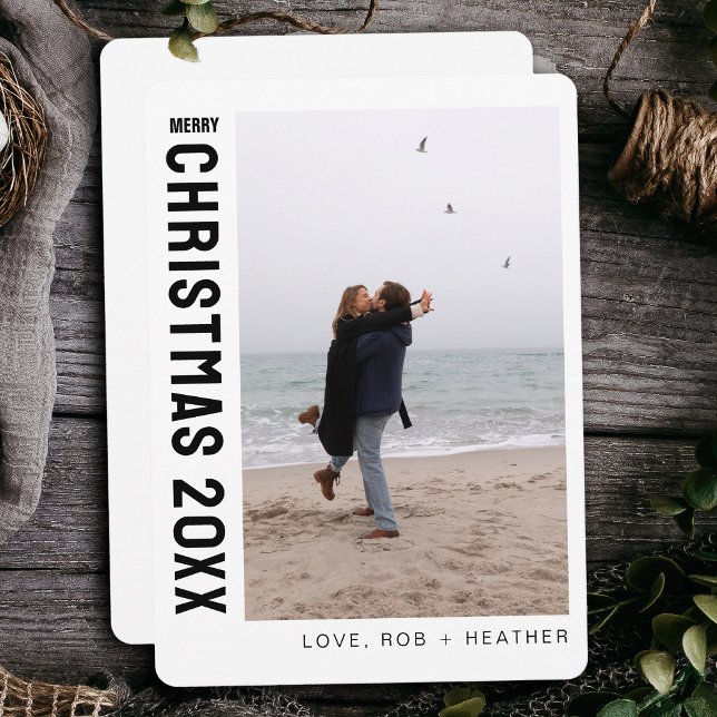 Minimalist Modern One Photo Personalized Christmas Holiday Card (Creator Uploaded)