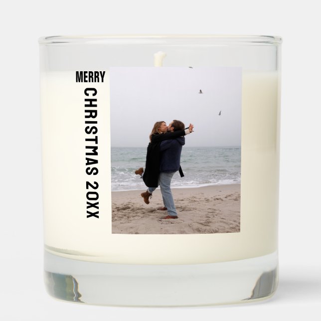 Minimalist Modern One Photo Personalized Christmas Scented Candle (Front)