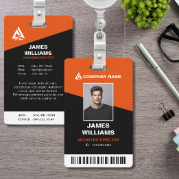 Minimalist Modern Orange & Black with Barcode ID Badge