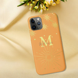 Minimalist modern orange gold monogram iPhone 11 pro case