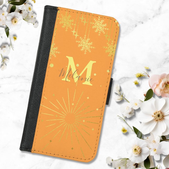 Minimalist modern orange gold monogram  iPhone wallet case (Creator Uploaded)