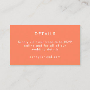 Minimalist Modern Orange Tangerine Wedding Enclosure Card