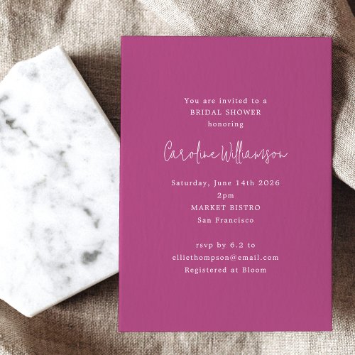 Minimalist Modern Orchid Magenta Bridal Shower Invitation