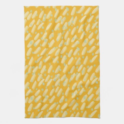 Minimalist modern paint brush dots dashes yellow kitchen towel