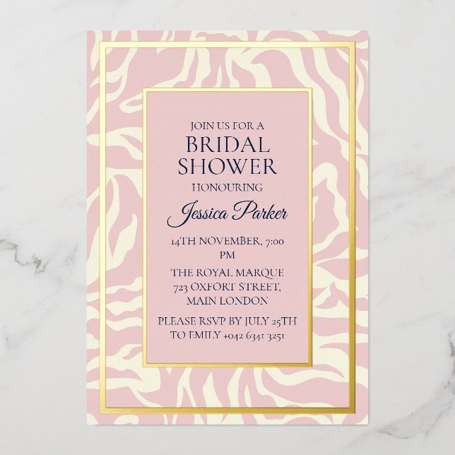 Minimalist Modern Pastel Pink Bridal Shower Foil Invitation (Front)