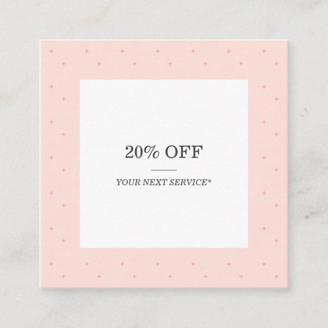 Minimalist Modern + Pastel Pink Pattern Discount Square Business Card (Front)