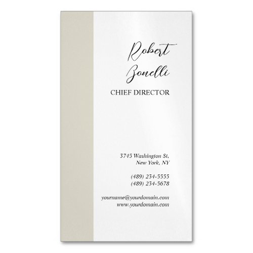 Minimalist Modern Pastel White Color Personalized Business Card Magnet