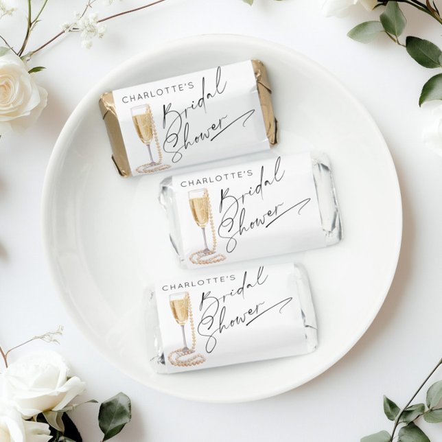 Minimalist modern Pearls and Prosecco Bridal Hershey's Miniatures (Creator Uploaded)