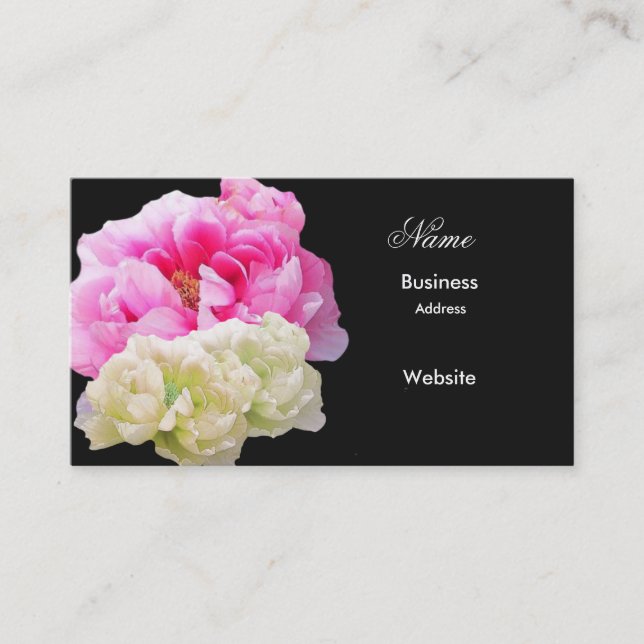 Minimalist Modern Peonies Business Card (Front)