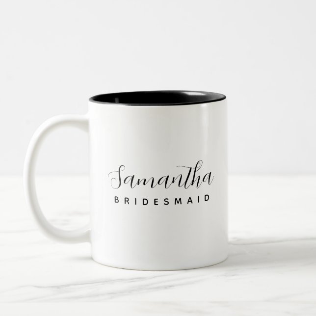 Minimalist Modern Personalized Bridesmaid Gift Two-Tone Coffee Mug (Left)