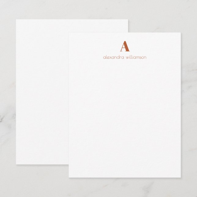 Minimalist Modern Personalized Rust Orange Note Card (Front/Back)