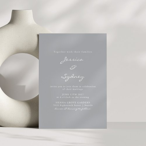 Minimalist Modern Pewter Gray Script Wedding Invitation