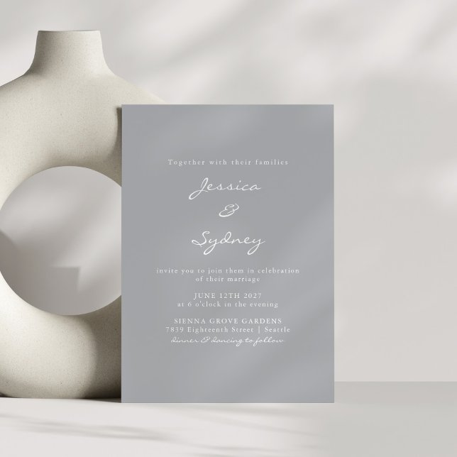 Minimalist Modern Pewter Gray Script Wedding Invitation (Creator Uploaded)