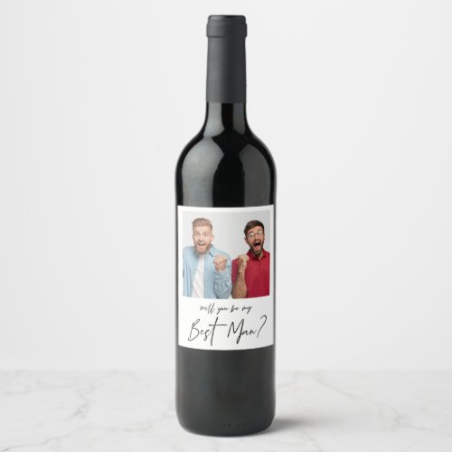 Minimalist Modern Photo Best Man Proposal Wine Label