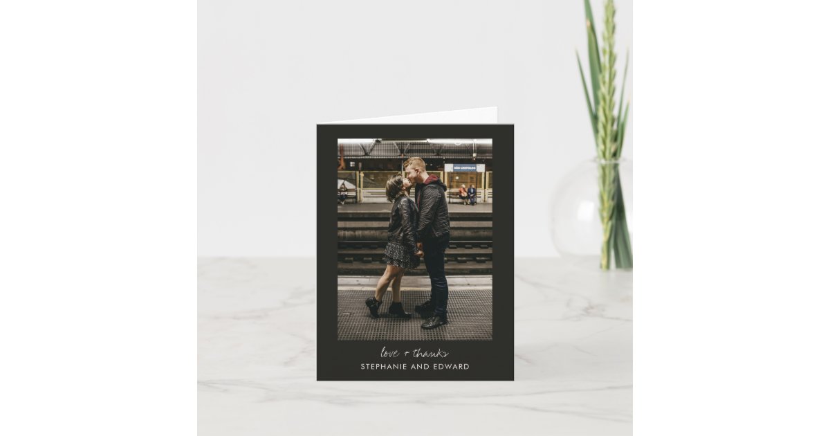 Minimalist Modern Photo Black Folded Blank Love Thank You Card | Zazzle