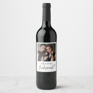 Minimalist Modern Photo Bridesmaid Proposal Wine Label