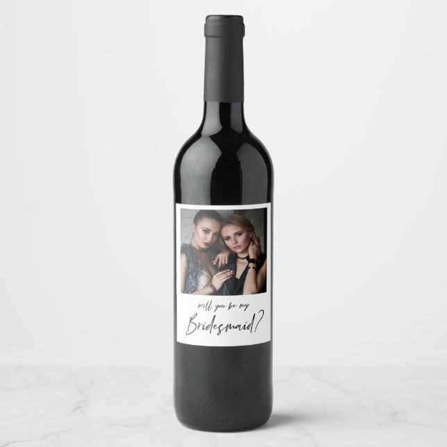 Minimalist Modern Photo Bridesmaid Proposal Wine Label (Front)