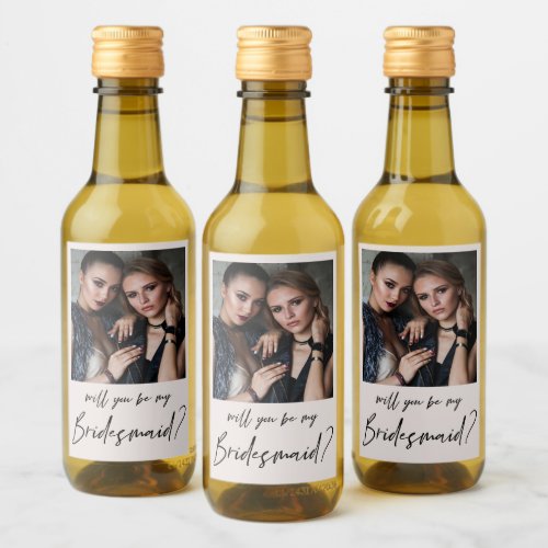Minimalist Modern Photo Bridesmaid Proposal  Wine Label