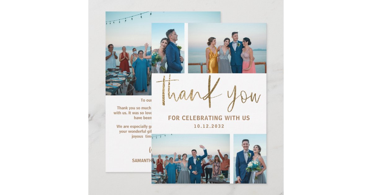 Minimalist Modern Photo Collage Thank you Wedding Card | Zazzle