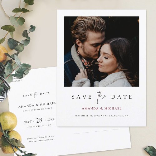 Minimalist Modern Photo Custom Save the Date Announcement Postcard