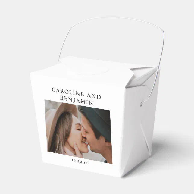 Minimalist Modern Photo Custom Wedding Name Date Favor Boxes | Zazzle