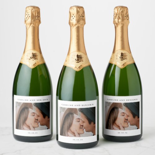 Minimalist Modern Photo Custom Wedding Name Date Sparkling Wine Label
