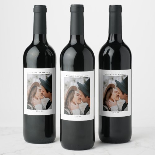 Minimalist Modern Photo Custom Wedding Name Date Wine Label