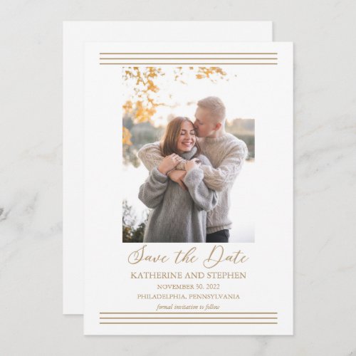 Minimalist Modern Photo Gold  White Save The Date