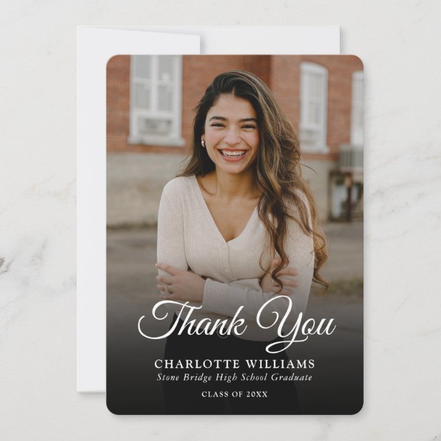 Minimalist Modern Photo Graduation Thank You Card (Front)