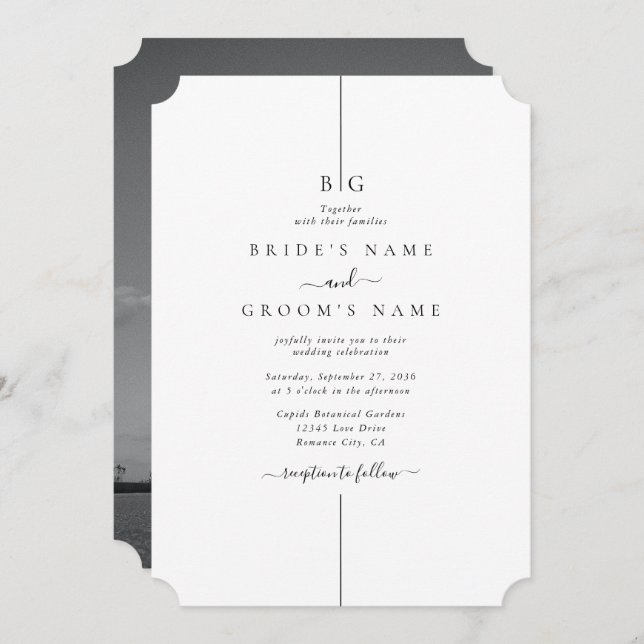 Minimalist Modern Photo Inline Monogram Wedding Invitation (Front/Back)