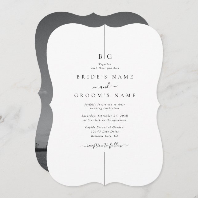 Minimalist Modern Photo Inline Monogram Wedding Invitation (Front/Back)