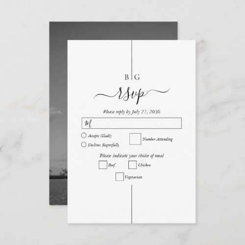 Minimalist Modern Photo Inline Monogram Wedding RSVP Card
