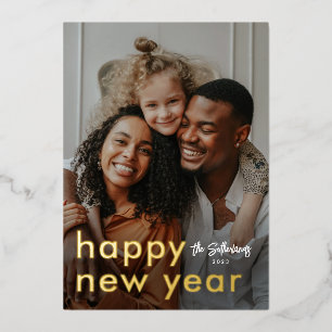 Minimalist Modern Photo New Years Foil Holiday Card