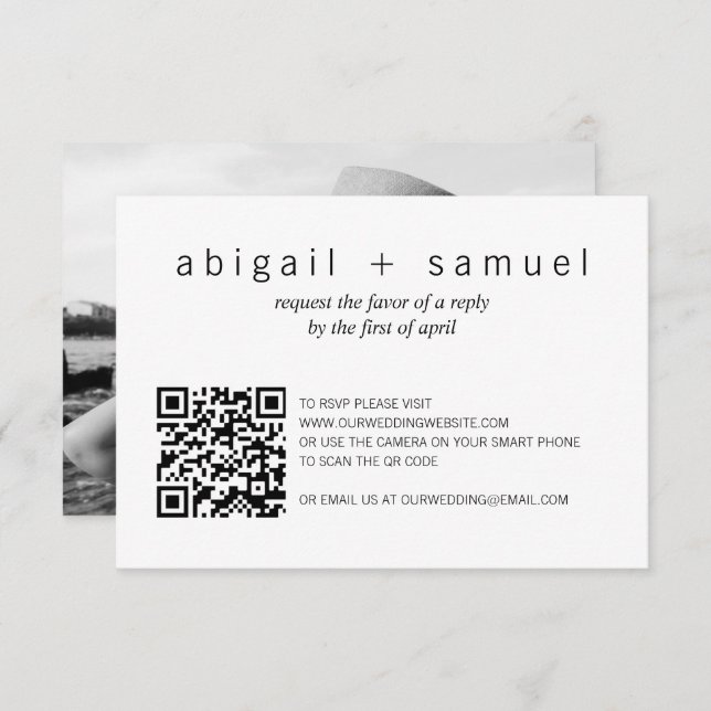 Minimalist Modern Photo QR Code Wedding RSVP Card (Front/Back)