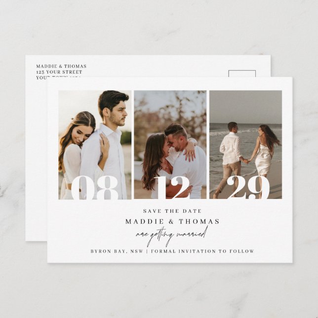 Minimalist modern photo Save the Date Invitation Postcard (Front/Back)