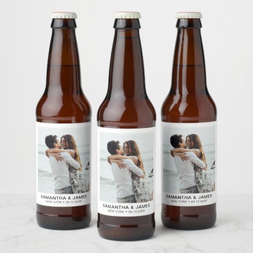 Minimalist Modern Photo Wedding Custom  Beer Bottle Label