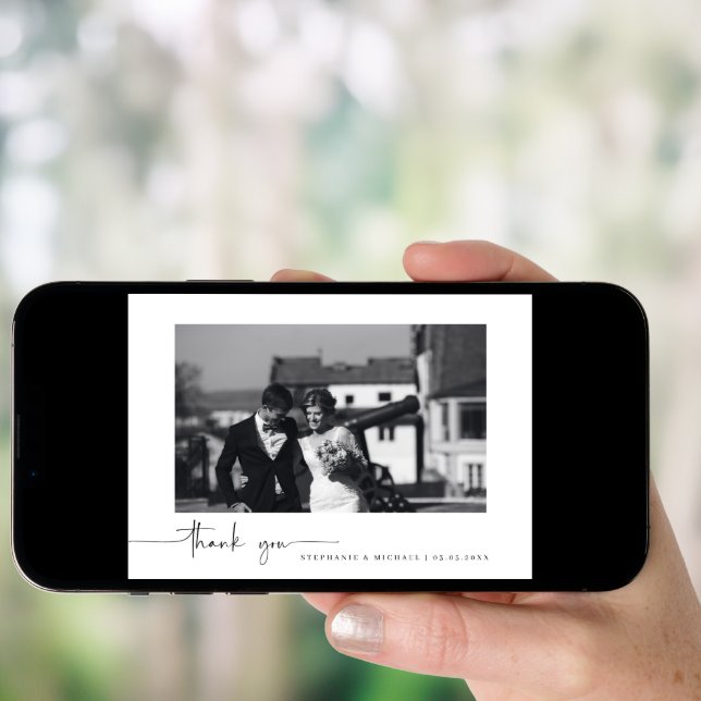 Minimalist modern photo wedding thank you card (Front Digital)