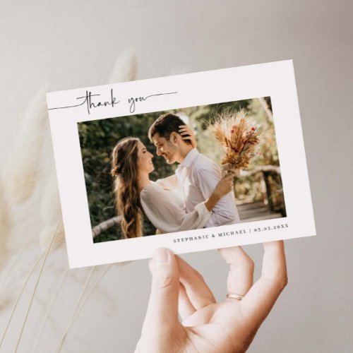 Minimalist modern photo wedding thank you card