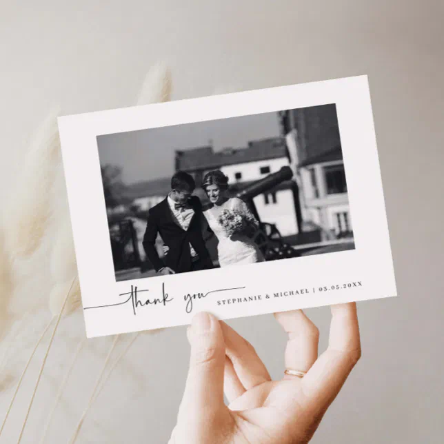 Minimalist modern photo wedding thank you card | Zazzle