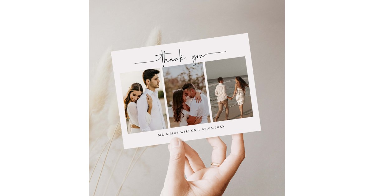 Minimalist modern photo wedding thank you card | Zazzle