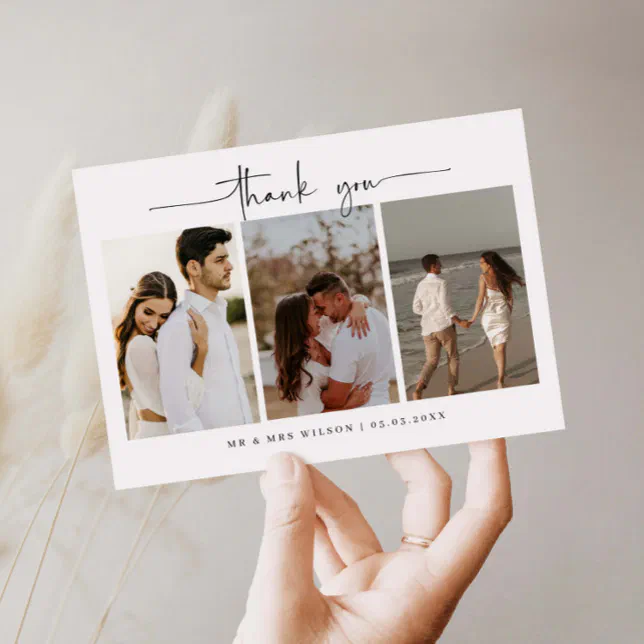 Minimalist modern photo wedding thank you card | Zazzle