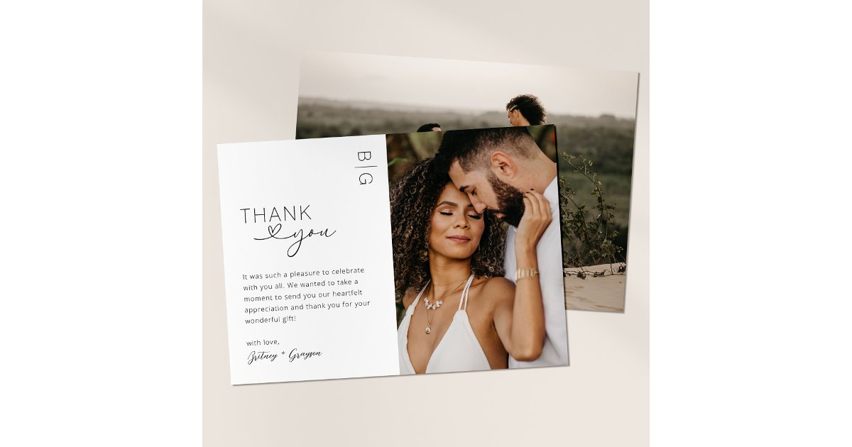 Minimalist Modern Photo Wedding Thank You Card | Zazzle