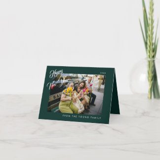 Minimalist Modern Photopop Forest Green New Year's Holiday Card