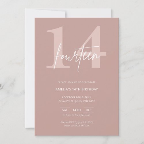 Minimalist Modern Pink 14th Birthday Party