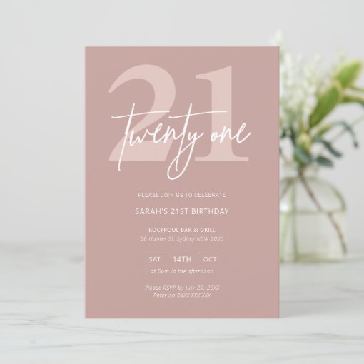 Minimalist Modern Pink 21st Birthday Party Invitation | Zazzle